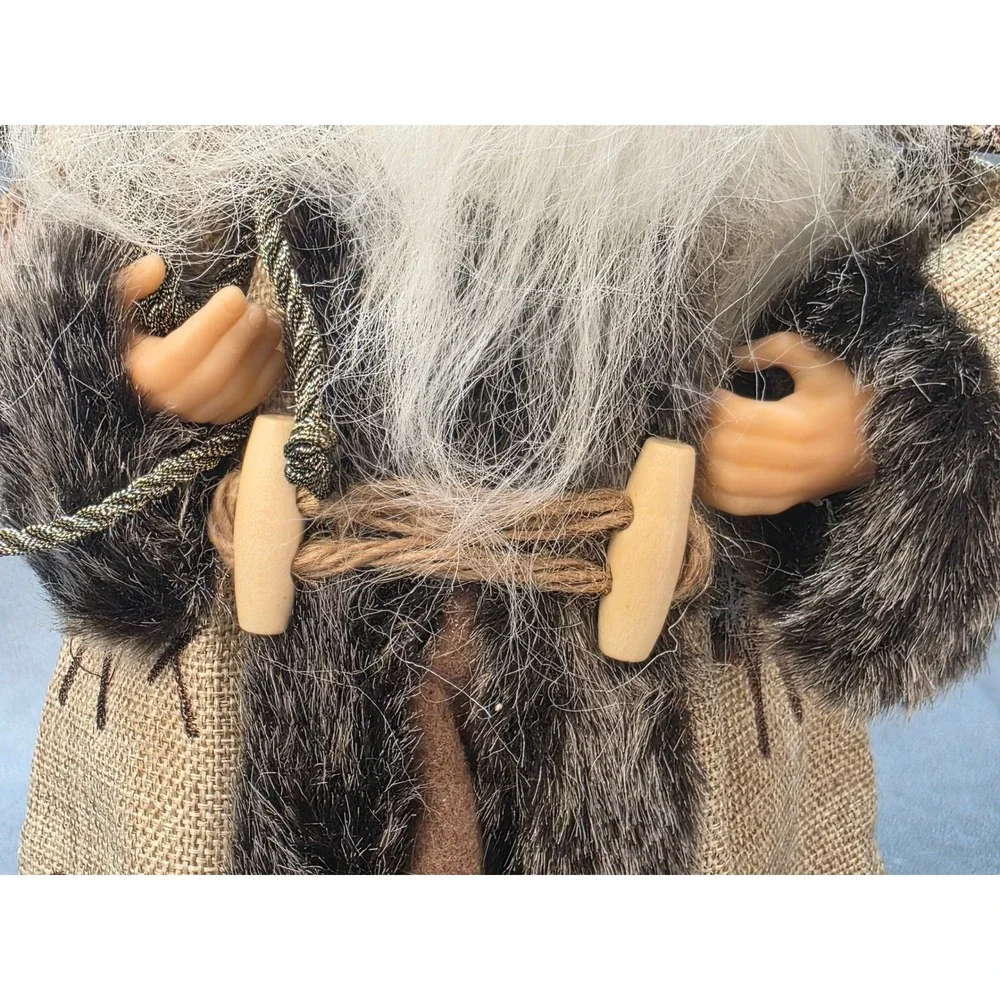 Rustic Santa Claus Christmas Tree Topper Burlap Faux Fur Woodland Reindeer 12in